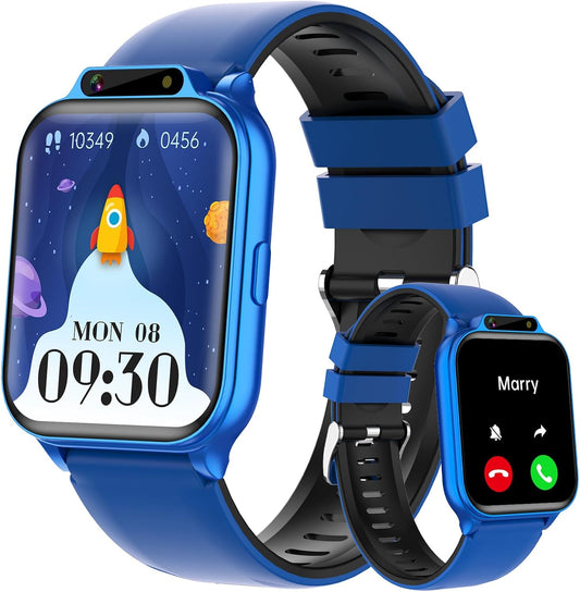 Smart Watch for Kids, 1.85" Fitness Tracker with Heart Rate, Sleep Monitor, IP68 Waterproof Smartwatches with Video Music, Pedometer, Game, NO APP/Phone, Gift for Boys Girls. (Classic, Blue)