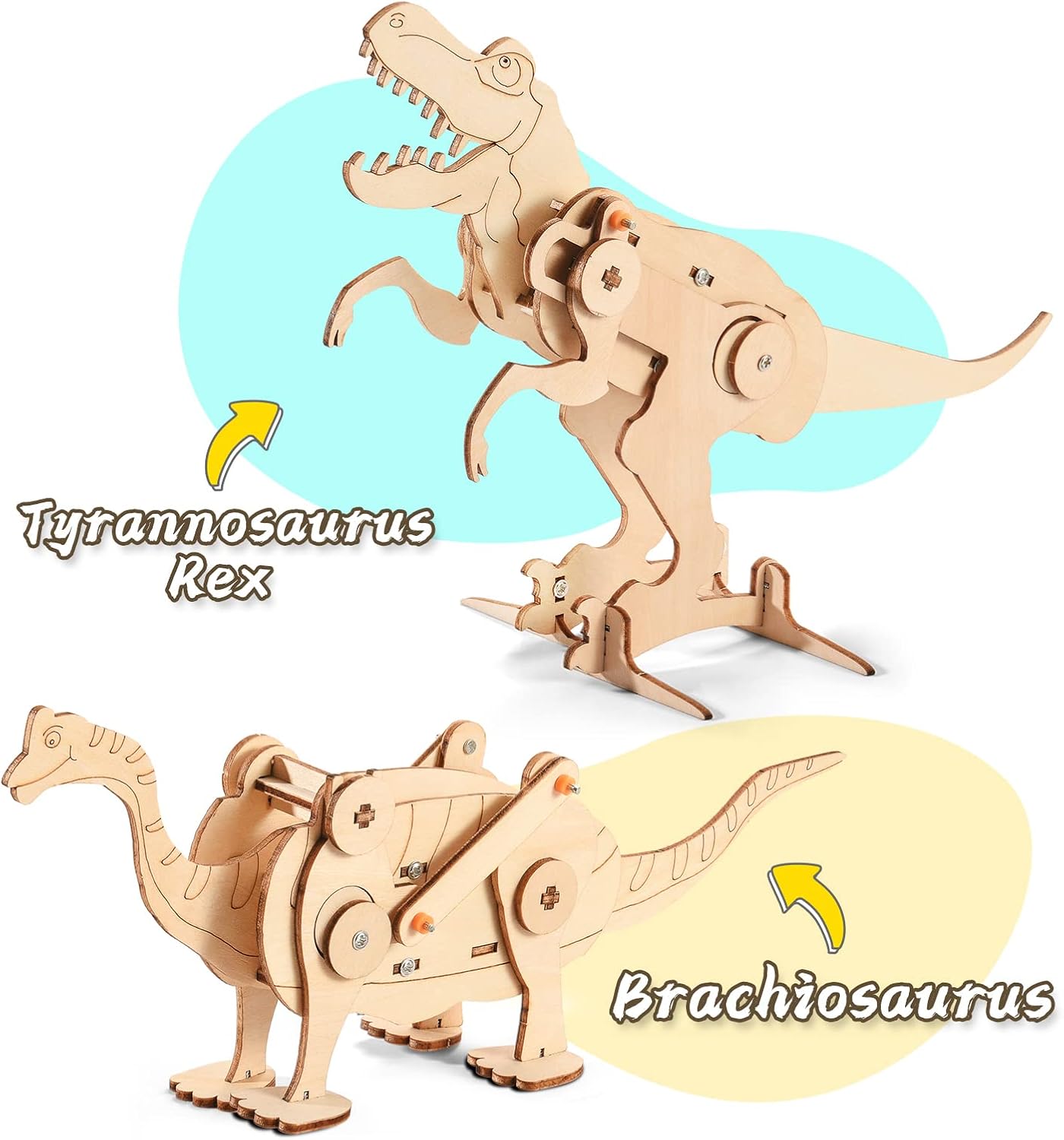 Dinosaur STEM Kits for Kids Ages 6-8-10-12, 4 in 1 Wood Building Toys for Boys Age 8-12, Build It Yourself Woodworking Kit, DIY 3D Wooden Puzzles Model Science Crafts for Kids, Stem Projects