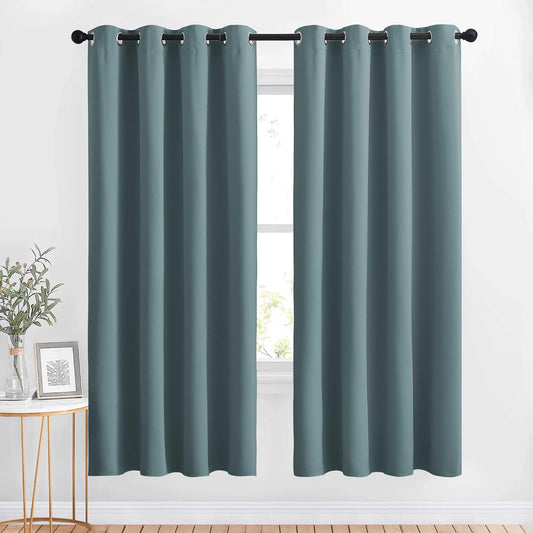 NICETOWN Blackout Curtains Panels for Bedroom - Thermal Insulated Solid Ring Top Blackout Window Curtain Panels for Flat/Apartment, Greyish Blue, 2 Panels, 52 x 72 Inch