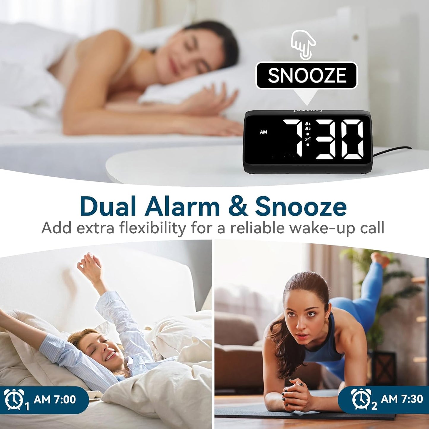 Netzu Digital Alarm Clocks for Bedrooms, Loud Alarm Clock with Dual Alarms, Bold Digits, 5 Dimmers, 4 Volumes, Snooze, Bedside Clock for Deep Sleepers Kids Teens Seniors, Plug in Clock, Easy to Set