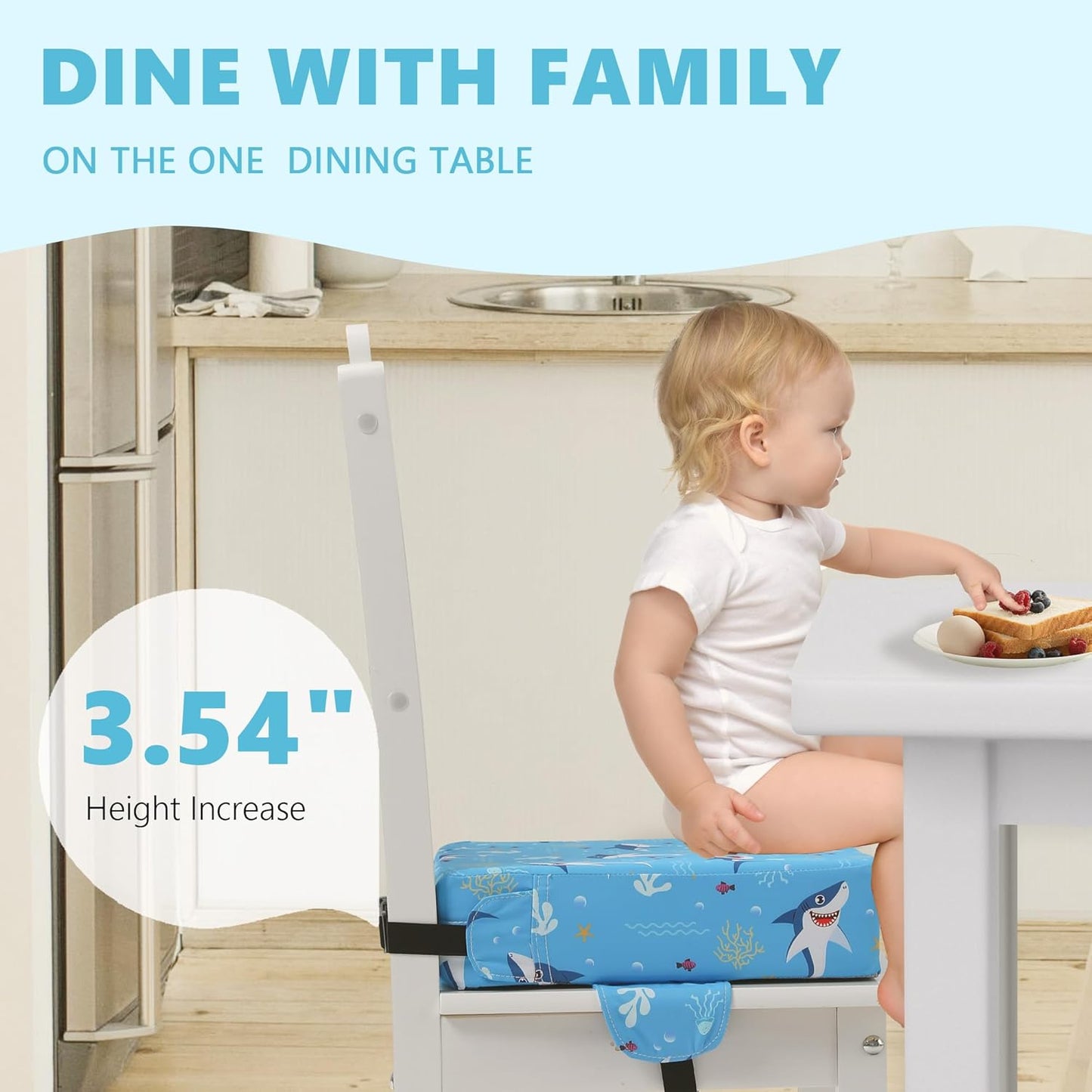 Booster Seat for Kitchen Chair with Adjustable Straps, Toddler Booster Seats for Dining Table Portable for Travel Camping Eating, Booster Cushion for Table for Baby Child Infant Kid Boy Girl