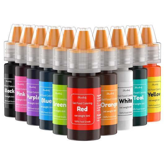 Gel Food Coloring Easter Egg Dye Kit - Shanlinly 10 Colors Gel Based Flavorless Edible Food Color Dye Vibrant Neon Icing Color for Cake Decorating Baking Macaron Frosting Fondant Cookie (6ml/Bottles)