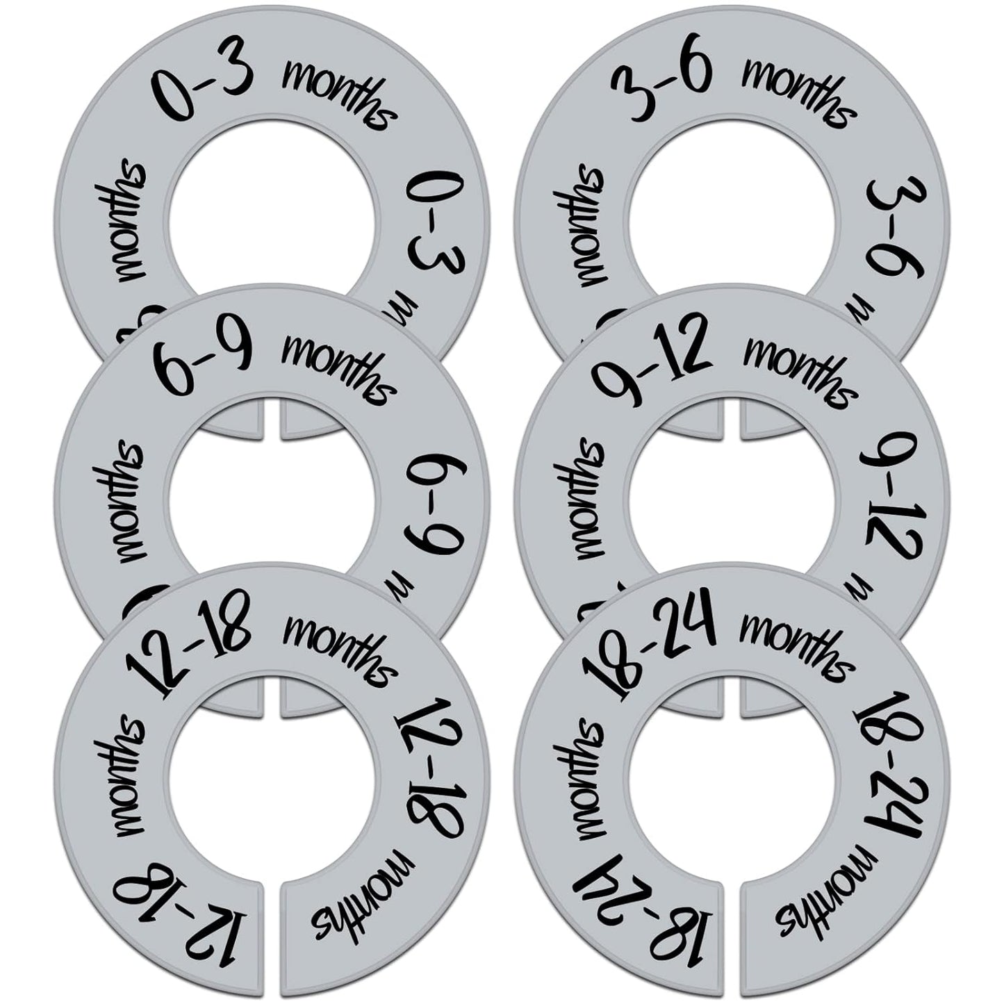 Pro Goleem Baby Closet Dividers Gray Baby Closet Organizer for Nursery Baby Clothes Size Age Dividers Fits 1.5" Rod 6 PCS