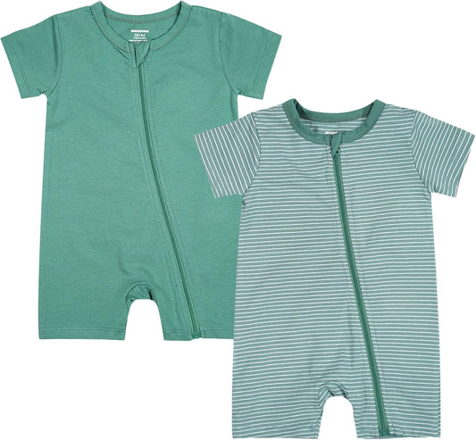 Teach Leanbh Baby Boys or Girls 2 Pack Pajamas Cotton Short Sleeve Zipper Romper Jumpsuits Sleep and Play 3-24 Months …