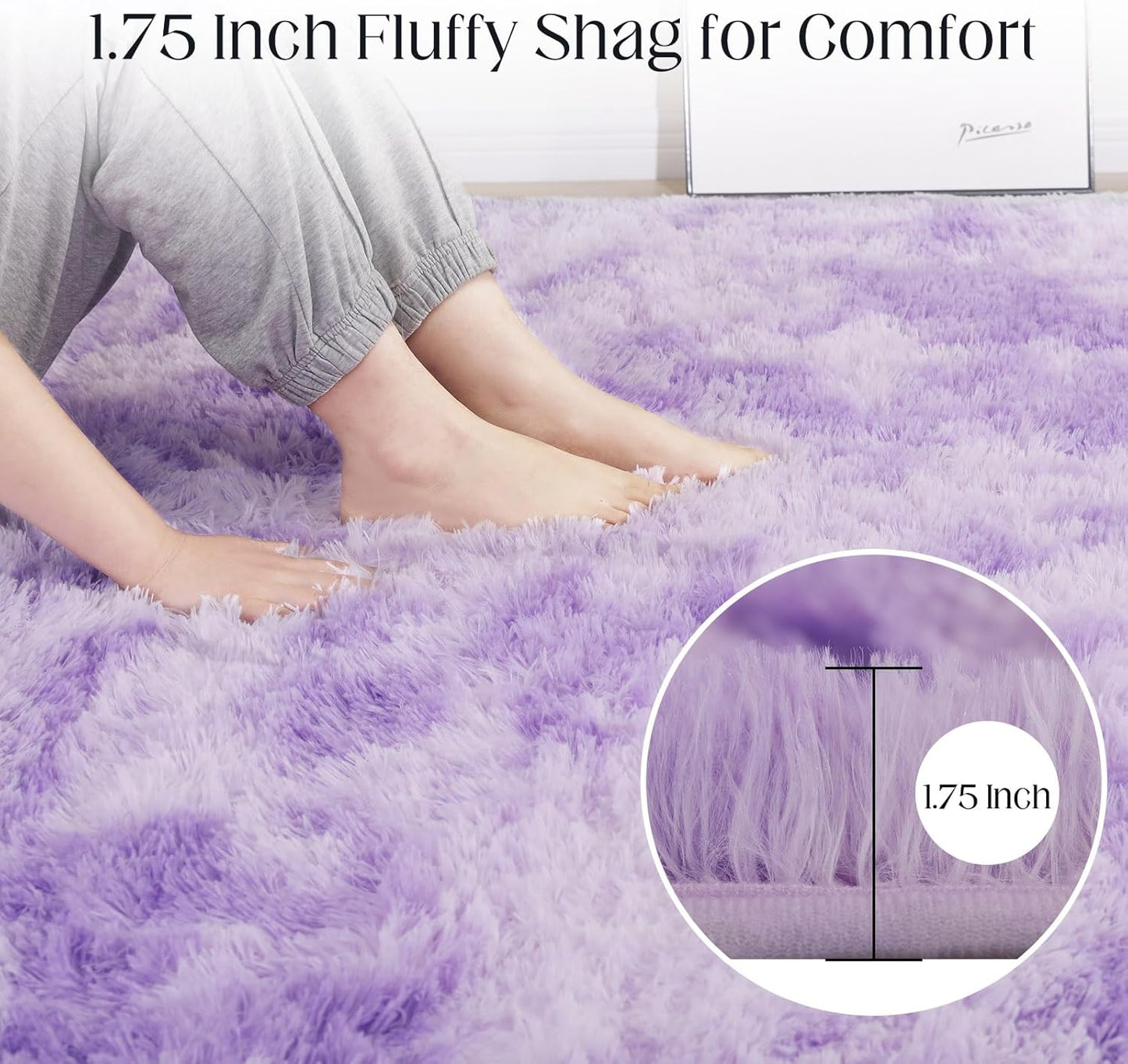 Luxury 4x6 Area Rug, Ultra Soft Rugs for Living Room, Plush Carpet Rugs for Bedroom, Non-Slip Indoor Rug for Nursery, Study Room, Playroom, Home Decor, Tie-Dyed Purple