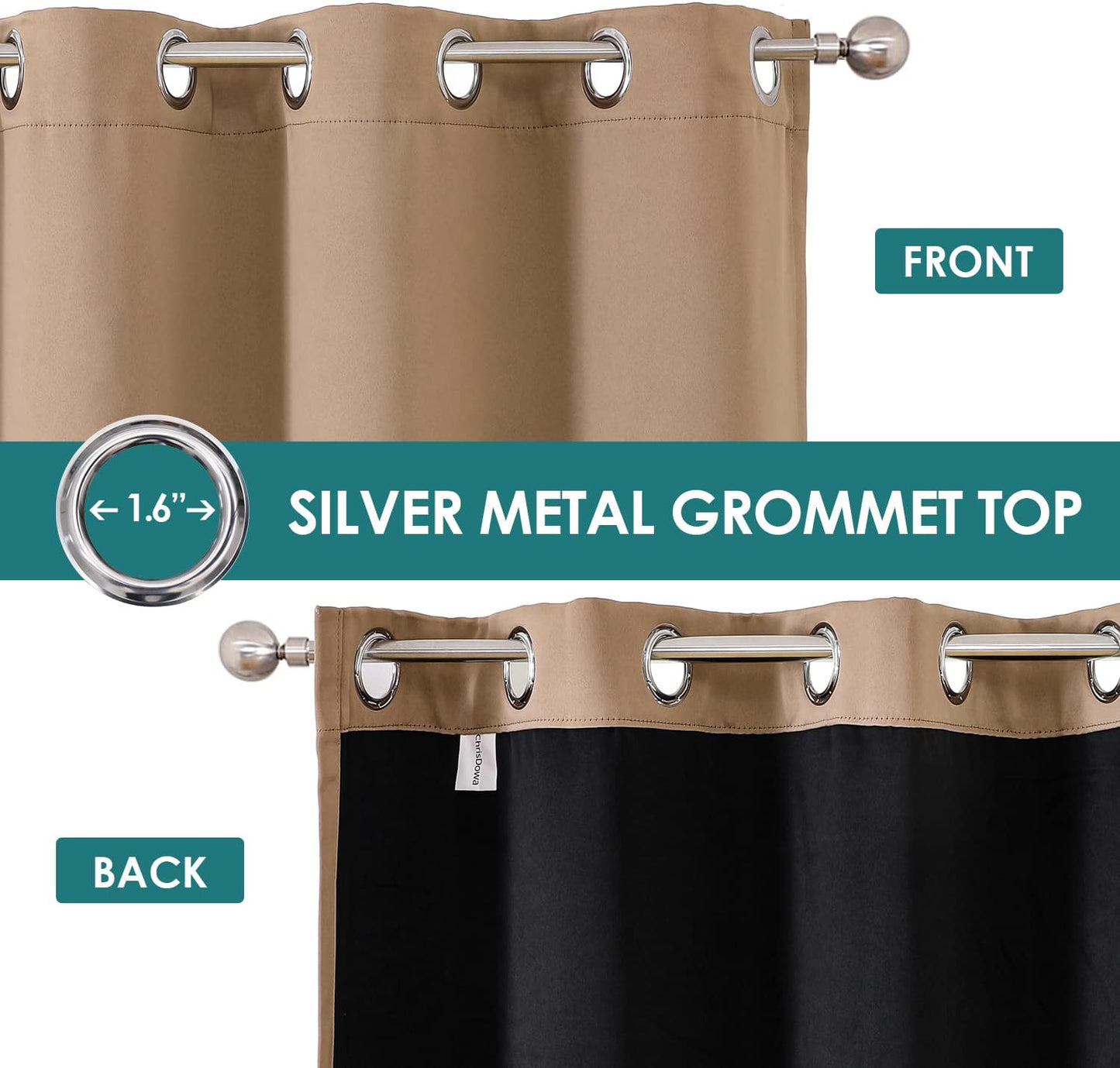 ChrisDowa 100% Blackout Curtains 102 inch Long for Bedroom with Black Liner, 2 Thick Layers Total Blackout Thermal Insulated Grommet Window Curtains 2 Panels Set (Cappuccino, 52 x 102 Inch)