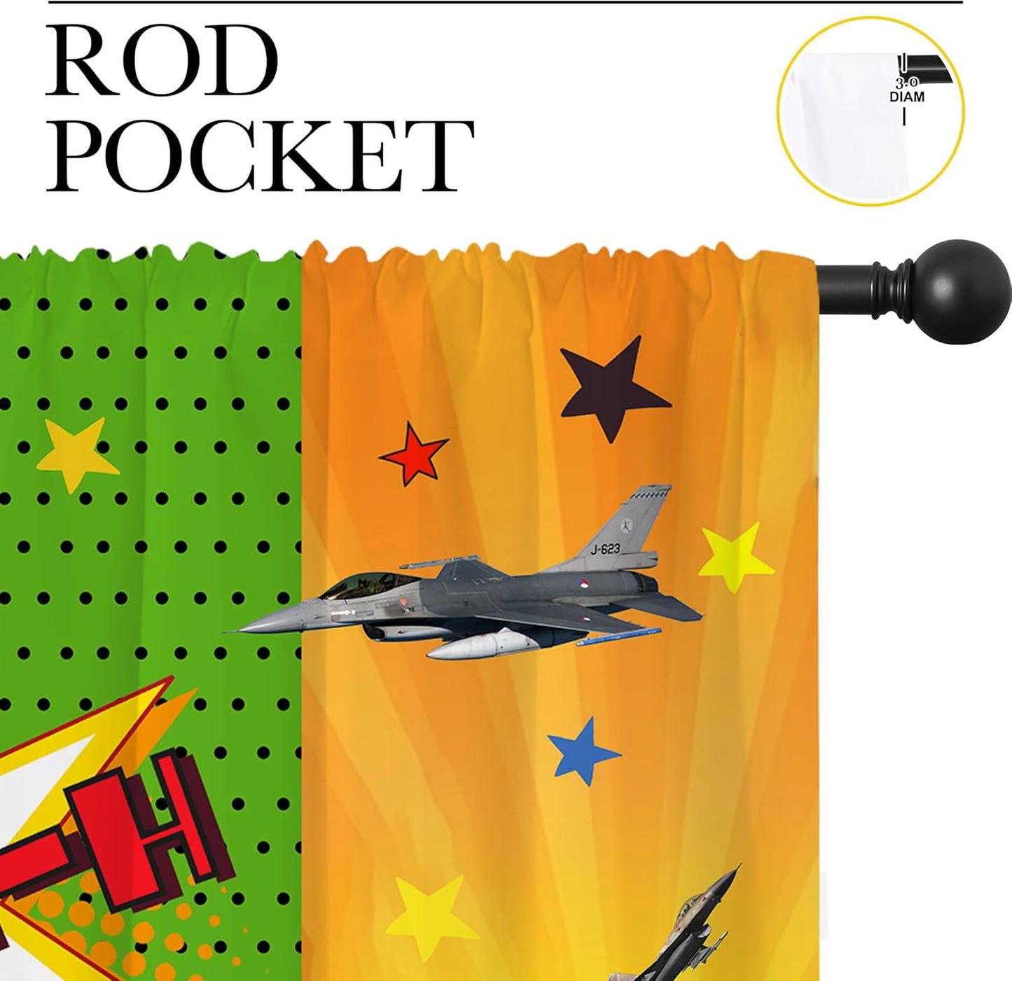 Superhero Rod Pocket Blackout Curtains for Boy Girl Bedroom, City War Explosion Comics Art Home Energy Efficient Light Filtering Window Curtain for Living Room, 84x63 inch