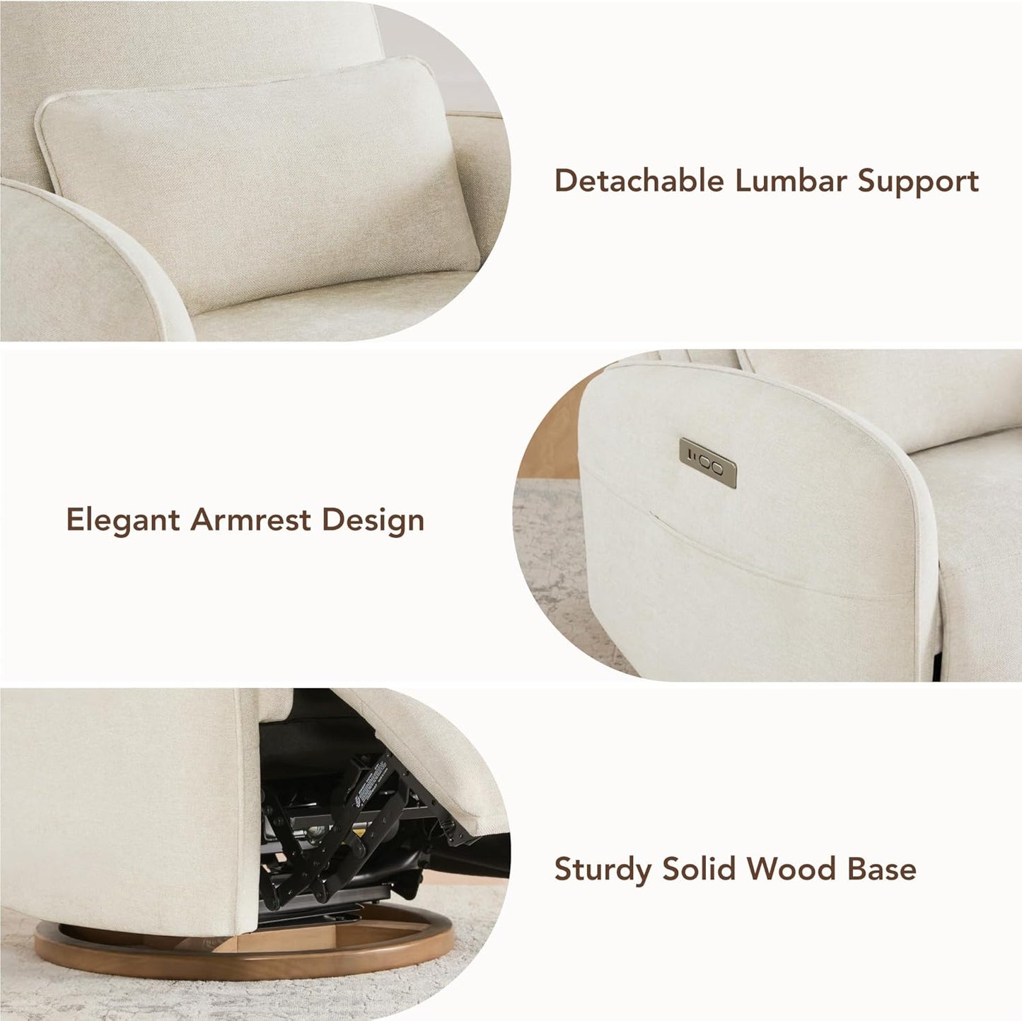 CHITA Power Nursery Glider Recliner Chair, Electric Swivel Rocker Recliner for Adults, Rocking Chair with Removable Lumbar Pillow for Living Room, FSC Certified, Fabric in Linen