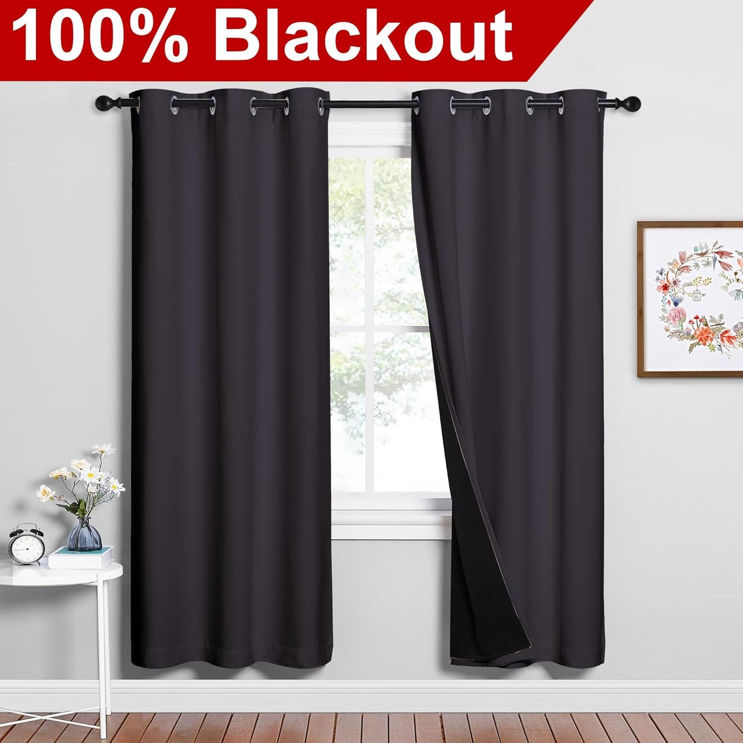 NICETOWN Full Shade Curtain Panels, 37" Wide x 70" Long, Greyish Purple, Pair of Thermal Insulated & Energy Efficiency Blackout Drapes for Living Room, Lined Silky Performance Window Dressing