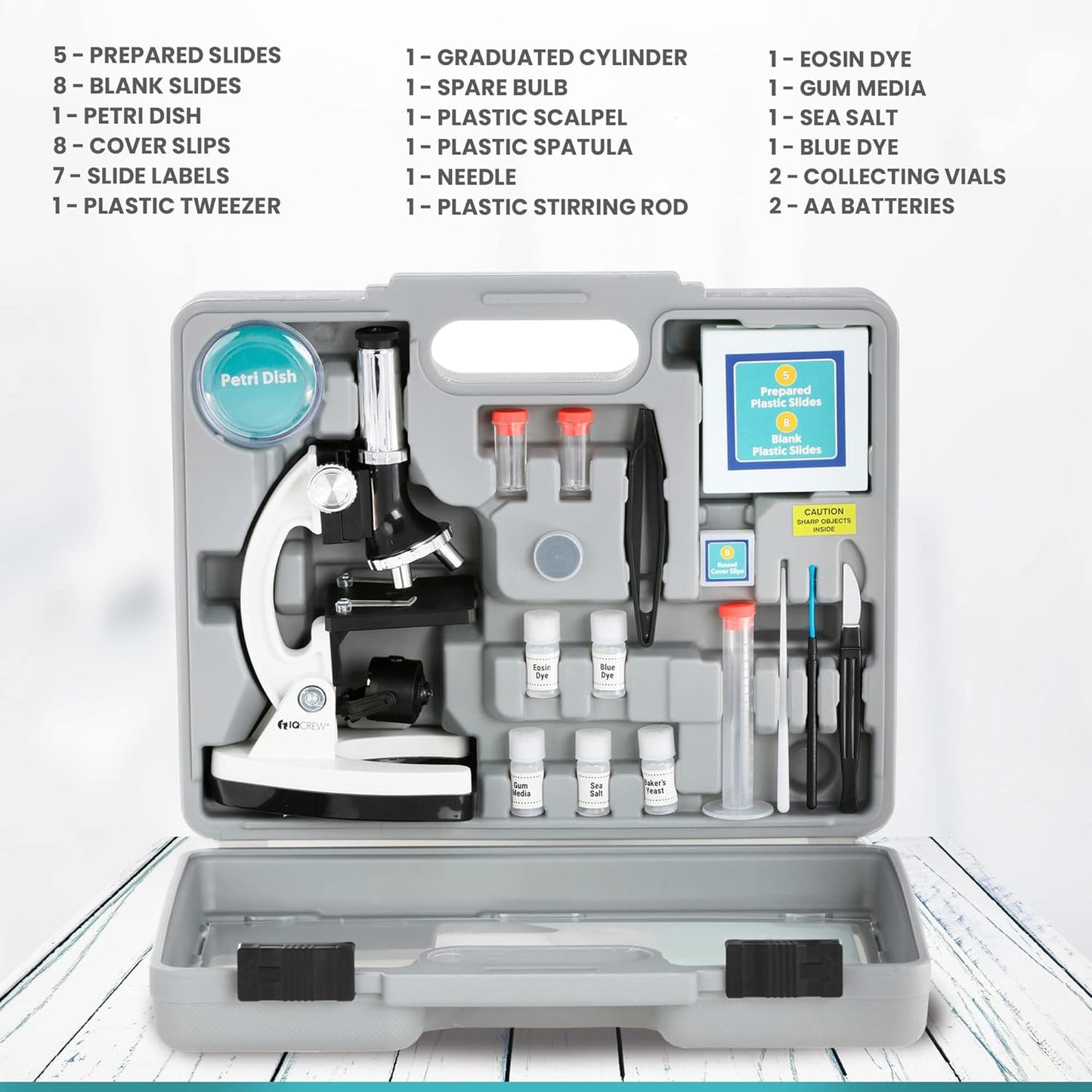 AMSCOPE-Kids 120X-1200X White Metal Arm Starter Kids Student Microscope Kit and Compact Refractor Telescope with Tripod - M30-ABS-KT2-W-TKVB1