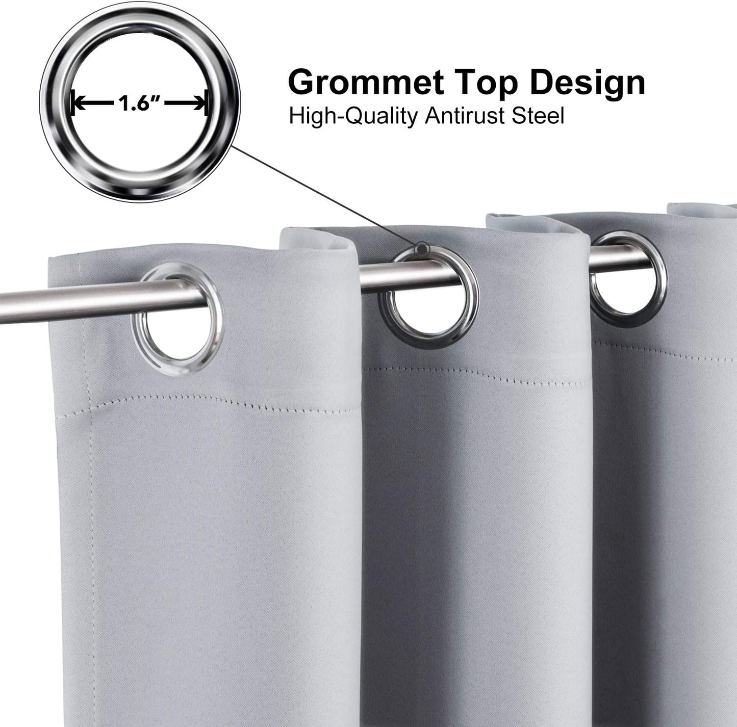 ChrisDowa Grommet Blackout Curtains for Bedroom and Living Room - 2 Panels Set Thermal Insulated Room Darkening Curtains (Light Grey, 42W x 63L)