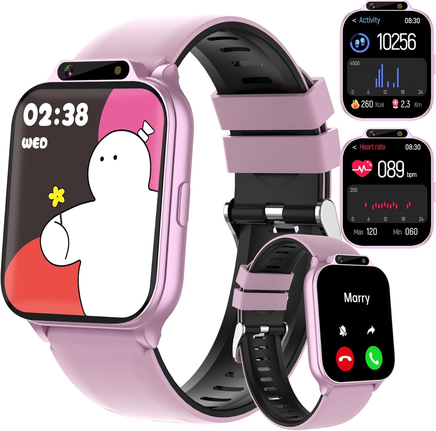 Kids Smart Watches Girls with Fitness & Sleep Tracker, Waterproof Sport Modes SOS DIY Dial Heart Rate Blood Oxygen Monitor HD Camera Games Music Recorder, NO APP/Phone, Gift for 5-14 Teen Girls