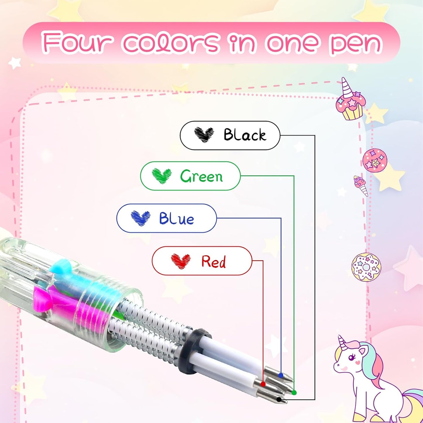 30Pcs Mini Multicolor Pens in One 4-in-1 Cute Pens Bulk for Kids, Ballpoint Pen for Birthdays and Children's Parties, Fun Gifts Assorted Ink Kawaii Pen(unicorn)