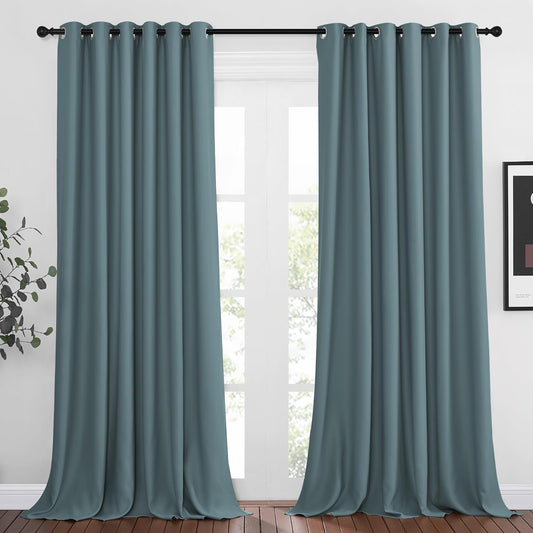 NICETOWN Room Darkening Extra Long Curtains - Home Fashion Ring Top Thermal Insulated Weighted Large Window Treatment Drapes for Nursery (W80 x L108, Greyish Blue, Set of 2)