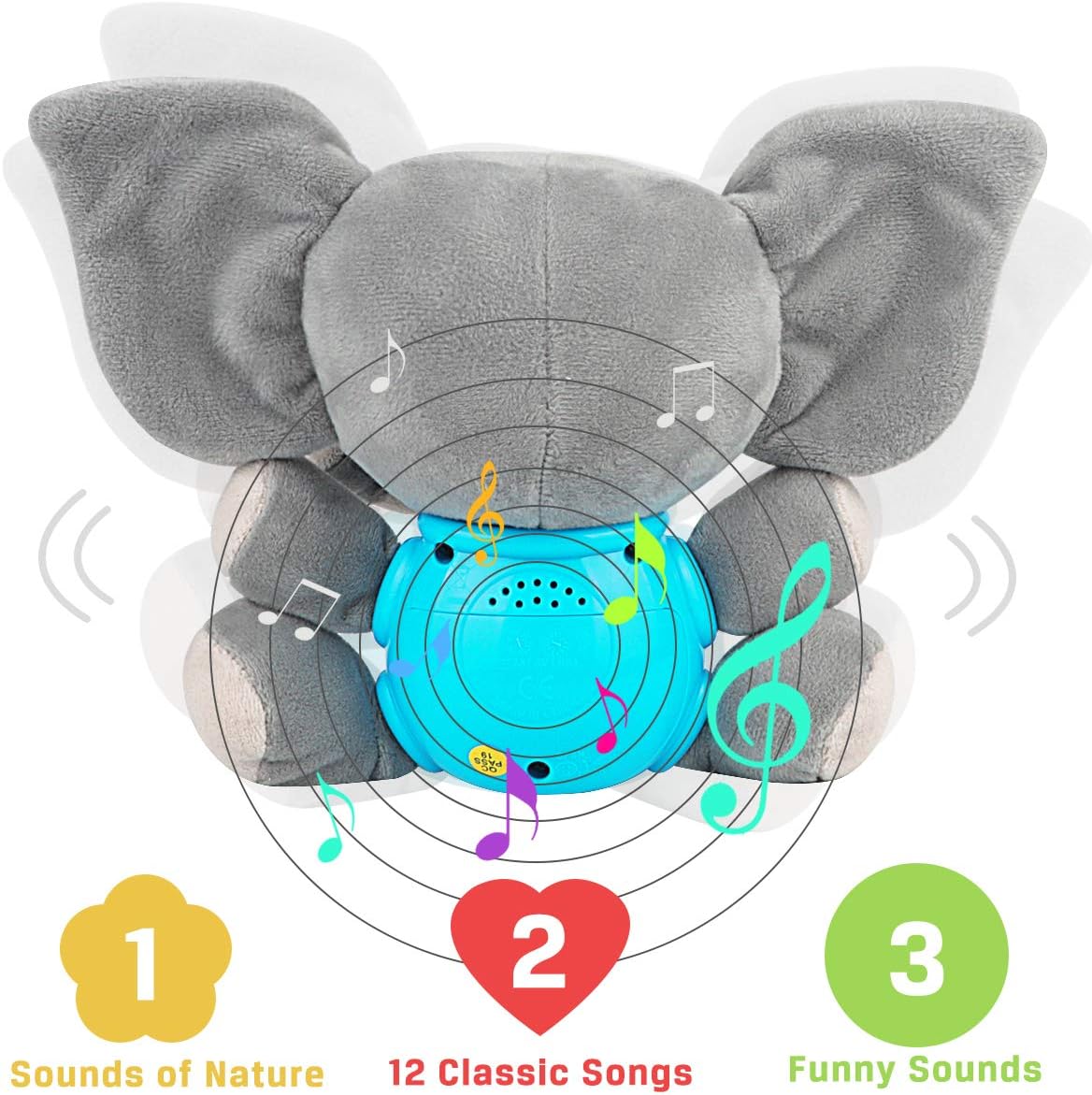 Aitbay Plush Elephant Music Baby Toys 0 to 6 Months, Cute Stuffed Animal Light Up Baby Toys Newborn Baby Musical Toys for Infant Babies Boys & Girls Toddlers 6 to 12 Months