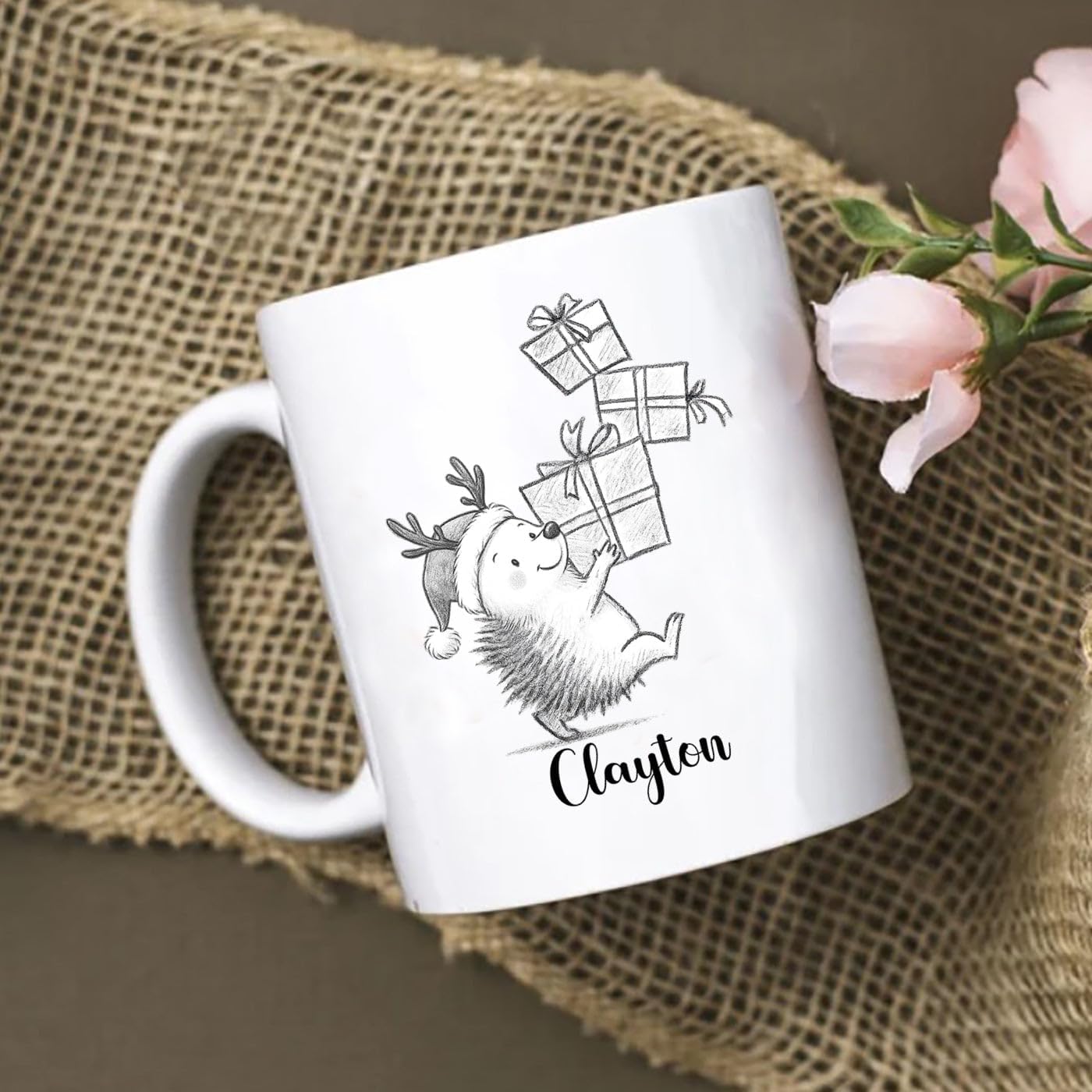 Hedgehog White Ceramic Coffee Mug, Personalized Hedgehog Accent Coffee Cup Gift For Dad Mom Daughter Son Kids, Funny Animal Travel Mug 11 Oz 15 Oz, Custom Name Hedgehogs Teacup Gift For Birthday Xmas