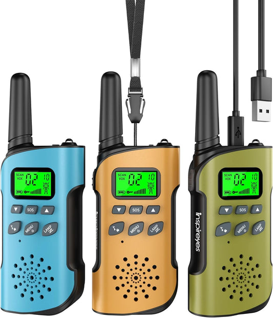 Walkie Talkies for Kids Rechargeable,Toys for Boys and Girls Ages 3-12, 3 Pack Long Range 2-Way Radios, Birthday Gifts,Christmas Stockings, Outdoor Play, Family Games, Hiking Camping Gear
