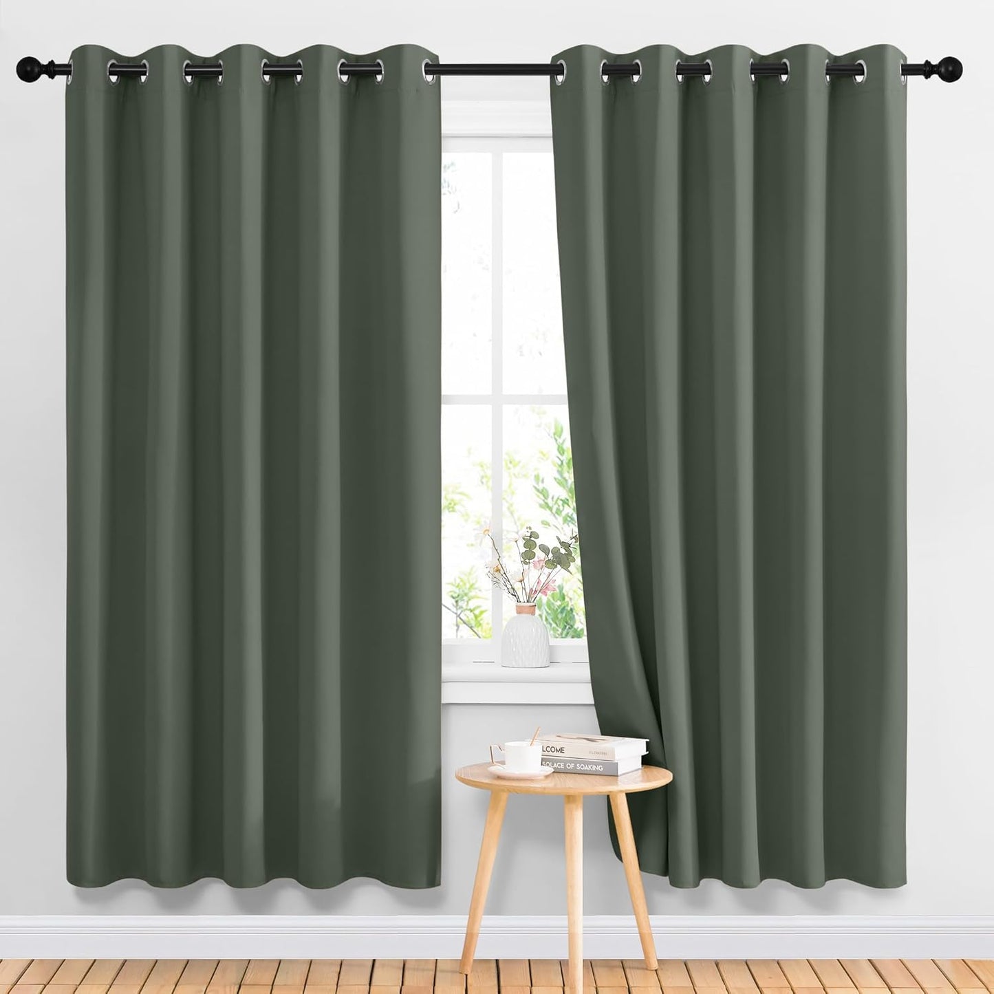 NICETOWN Blackout Curtains & Drapes for Bedroom - Room Darkening Thermal Insulated Grommet Voice Reducing Room Dividers Window Drapes (Dark Mallard, 2 Panels, W66 x L72)