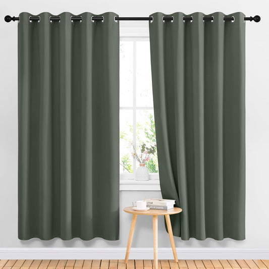 NICETOWN Blackout Curtains & Drapes for Bedroom - Room Darkening Thermal Insulated Grommet Voice Reducing Room Dividers Window Drapes (Dark Mallard, 2 Panels, W66 x L72)