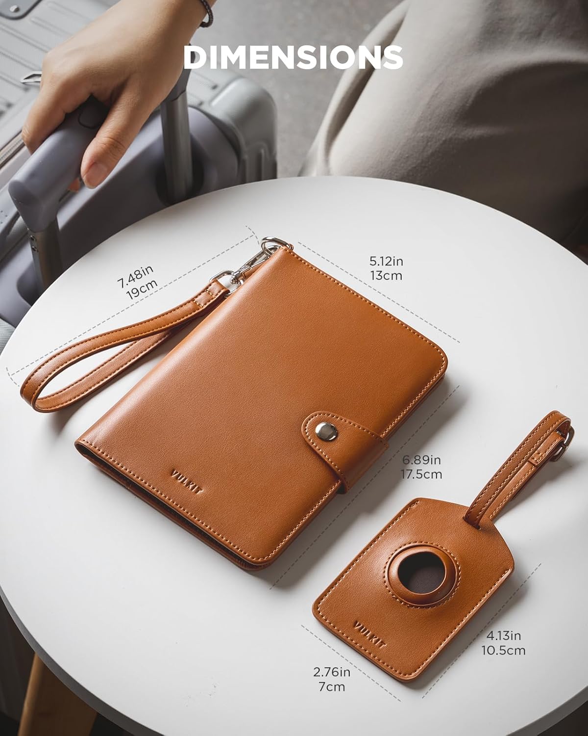VULKIT Airtag Passport Holder for Travel, RFID Blocking Travel Wallet, Passport Cover for Family with Luggage Tag & Wrist Strap, Holds ID Card, 6+ Cards, Tickets, Cash, Coin, Brown, Family 4 persons