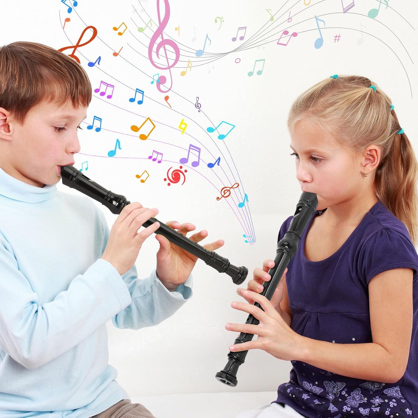 SANNIX 4 Pack Recorder Instrument, 8 Hole German Style Soprano Recorder for Beginner, Recorder With Cleaning Rod, School Student Music Instrument (Black)