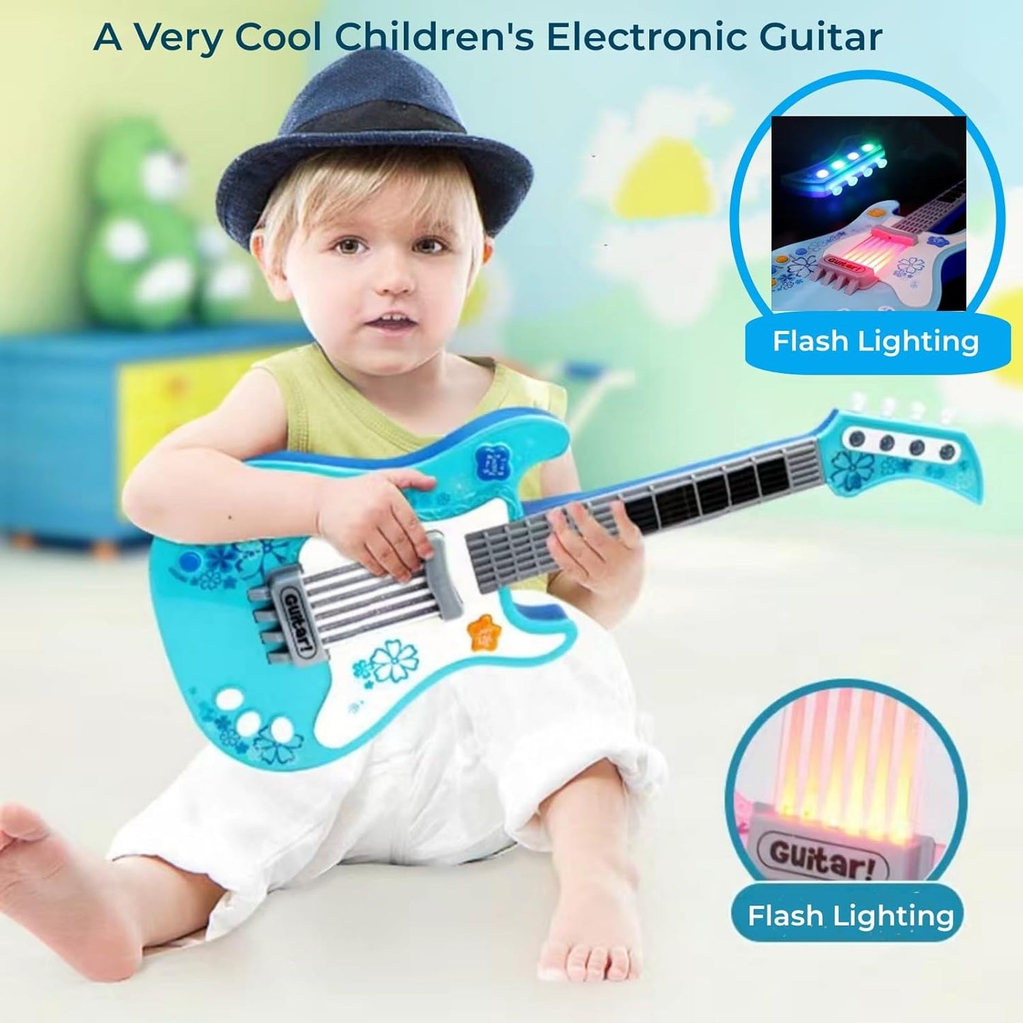 Kids Toddler Baby Childrens Electric Toy Guitar with Strap Ideal for 3 4 5 7 8 Year Old Boys Girls Gifts(Blue)