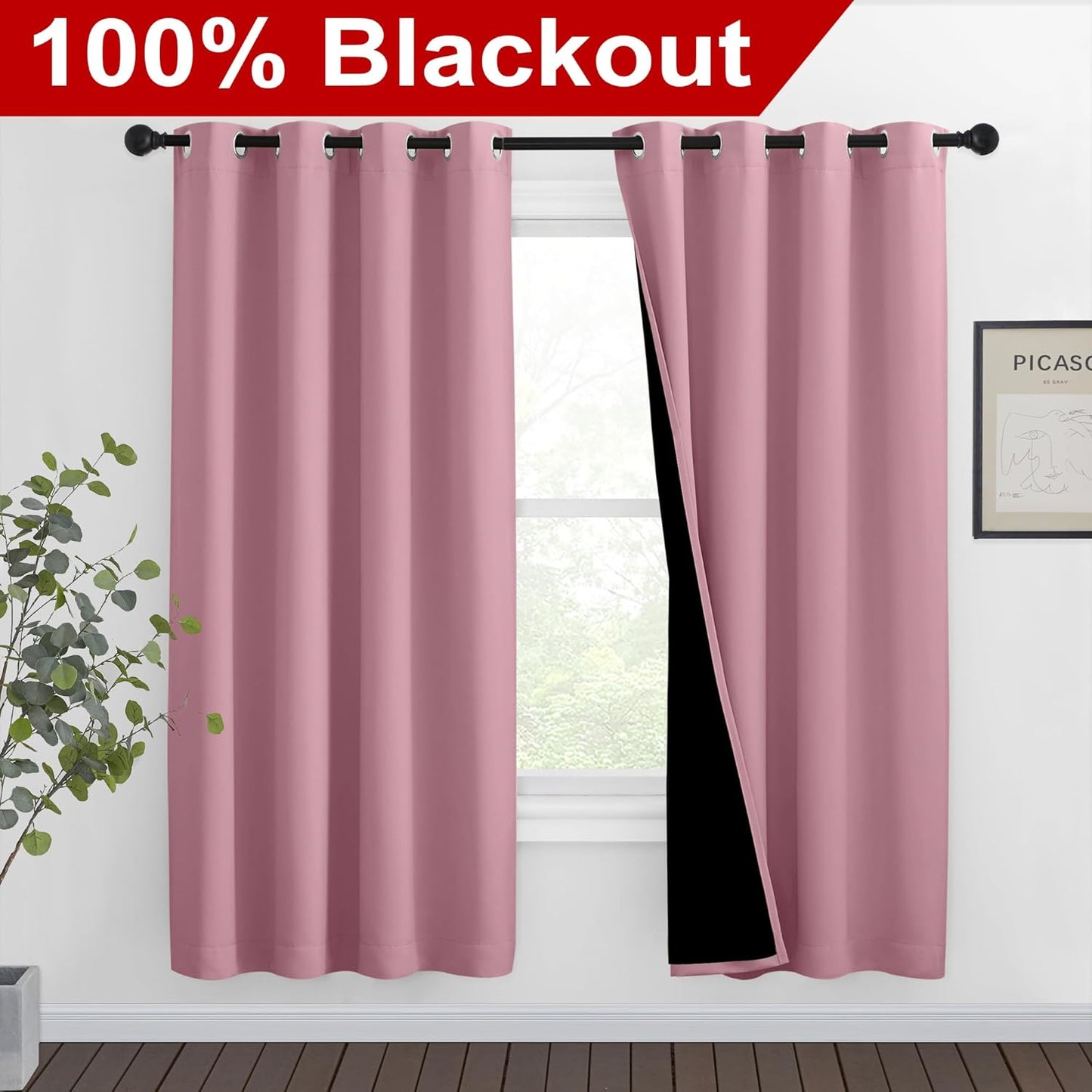 NICETOWN Crystal Pink Full Shade Curtain Panels, Pair of Thermal Insulated & Energy Efficiency Blackout Curtains for Living Room Windows, Lined Silky Performance Window Dressing (46" Wide x 72" Long)