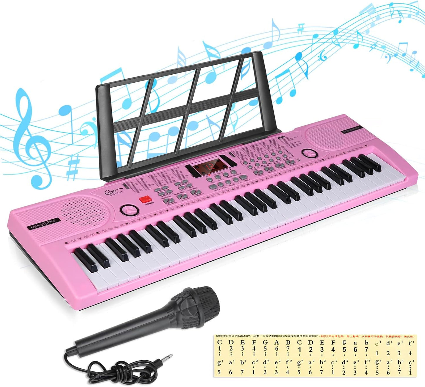 Hricane Piano Keyboard, 61 Keys Beginner Electronic Keyboard Portable Digital Music Keyboard, Early Education Music Instrument with Microphone & Music Sheet Stand