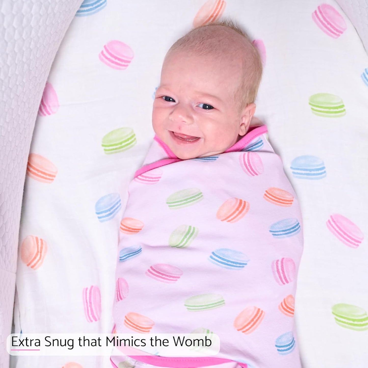 LollyBanks Baby Swaddles 100% Organic Cotton, 3-6 Months Baby Girl Swaddles with Easy Change Zipper, Swaddle Sack for Newborn Girls (Macarons Print)