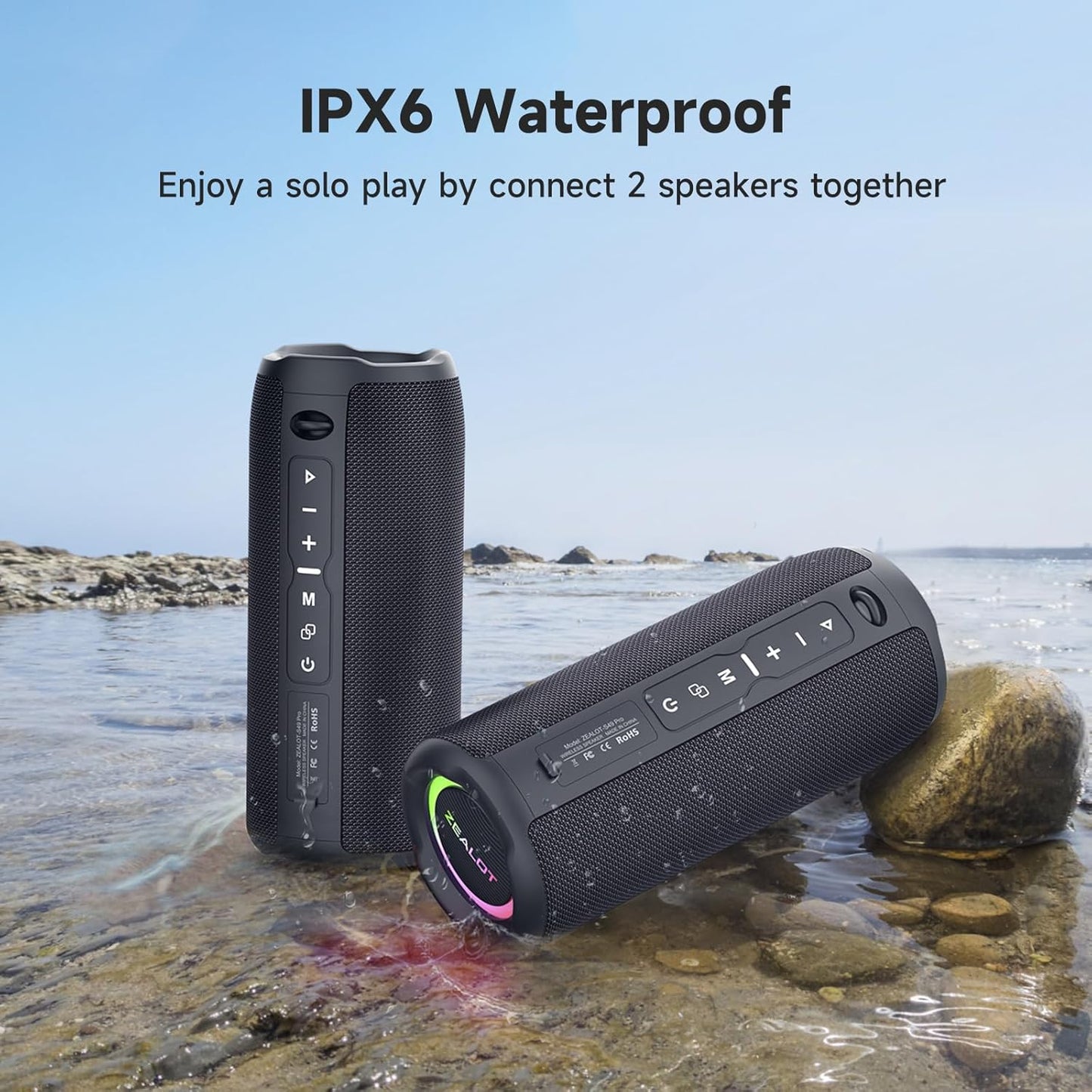 ZEALOT Portable Bluetooth Speaker, Speakers Bluetooth Wireless, Outdoor Speaker Waterproof, IPX6, 40W Loud Stereo Sound Deep Bass, Long Playtime,USB/TF/AUX, Speaker for Phone, Beach, Hiking-Black