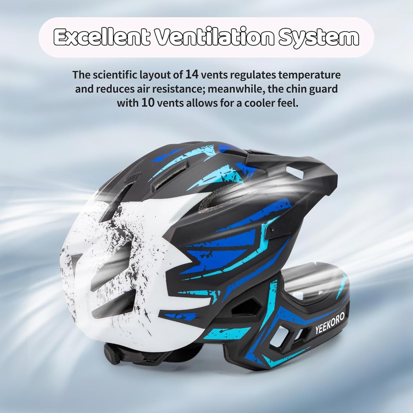 Kids Bike Helmet with Chin Guard, Adjustable Detachable Children’s Full Face Helmet for Girls and Boys, Cycling Helmets Skateboard, Scooter