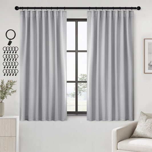 ANRODUO Back Tab Blackout Curtains for Bedroom Living Room, Rod Pocket Pinch Pleated Thermal Insulated Room Darkening Curtains 72 Inches Long 2 Panels, Light Grey, 42 x 72 Inch
