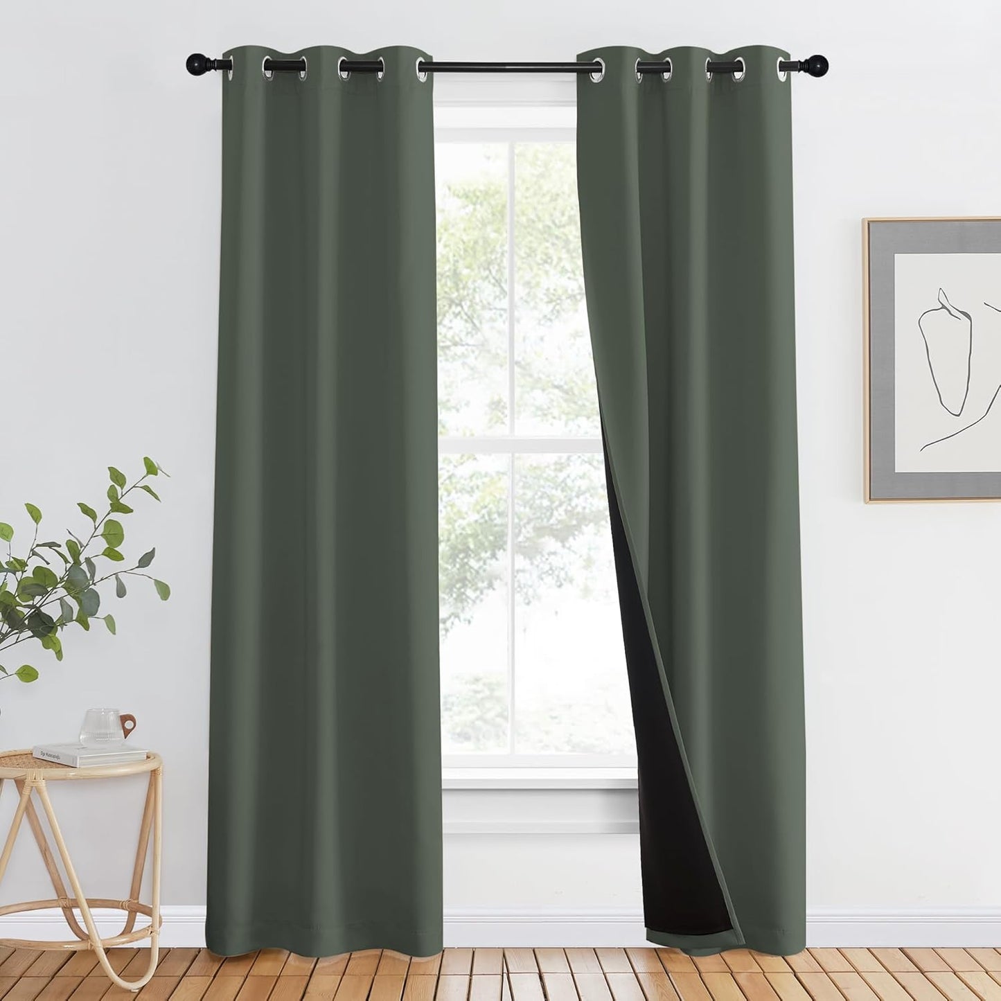 NICETOWN 100% Blackout Curtains 80" Long, Pair of Energy Smart & Noise Blocking Out Drapes for Baby Room Window, Thermal Insulated Guest Room Lined Window Dressing(Dark Mallard, 37" Wide)