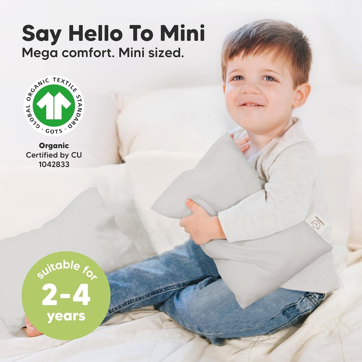 Mini Toddler Pillow with Pillowcase - 9x13 My Little Dreamy Travel Kids Pillow for Sleeping, Toddler Bed, Small, Tiny, Organic Cotton Pillowcase, Soft & Breathable, Kids 2-4 Years Old (French Gray)