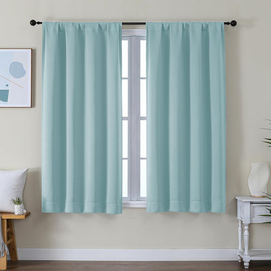 Simplebrand Ava Aqua Short Blackout Curtains for Bedroom 54 Inches Long 2 Panels Set, Solid Thermal Insulated, Energy Saving Window Treatment Curtains Blackout Drapes, W40 x L54 Inch, Aqua