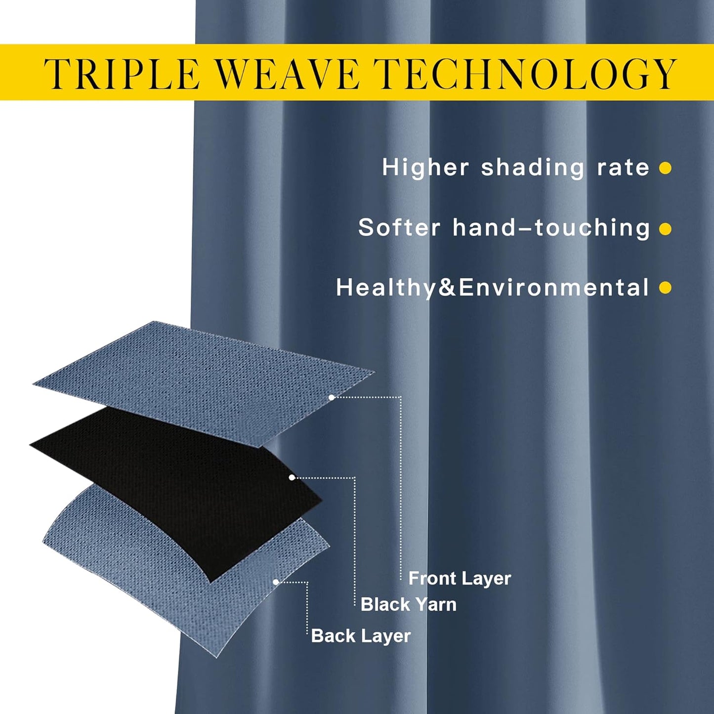 NICETOWN Stone Blue Blackout Curtains 90 inches Long, Grommet Thermal Insulated Room Darkening Window Treatments Voice Reducing for Bedroom/Patio Door, 2 Panels, W52 x L90