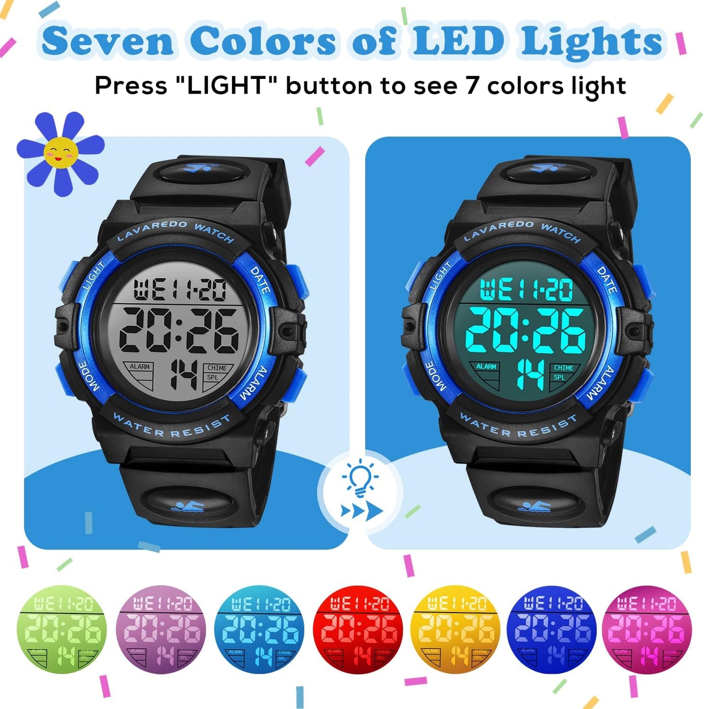Kids Watch,Boys Watch for 3-15 Year Old Boys,Digital Sport Outdoor Multifunctional Chronograph LED 50 M Waterproof Alarm Calendar Analog Watch for Children with Silicone Band,Kids Gift