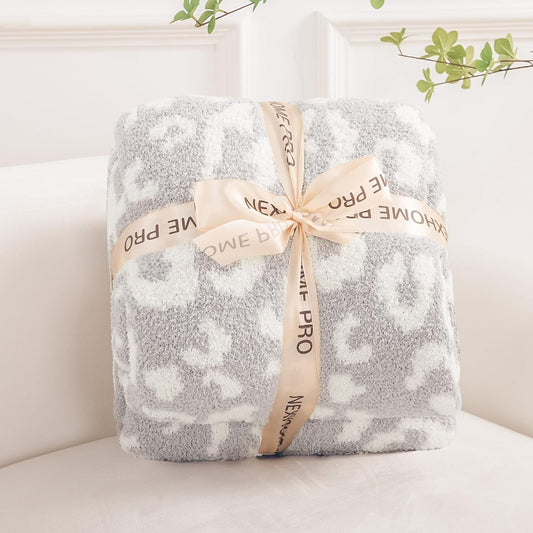 NEXHOME PRO Leopard Soft Blanket, Fuzzy Throw Blanket for Couch Bed Sofa Picnic, Knit Blankets for Women Gifts Grey 50 x 60 inches