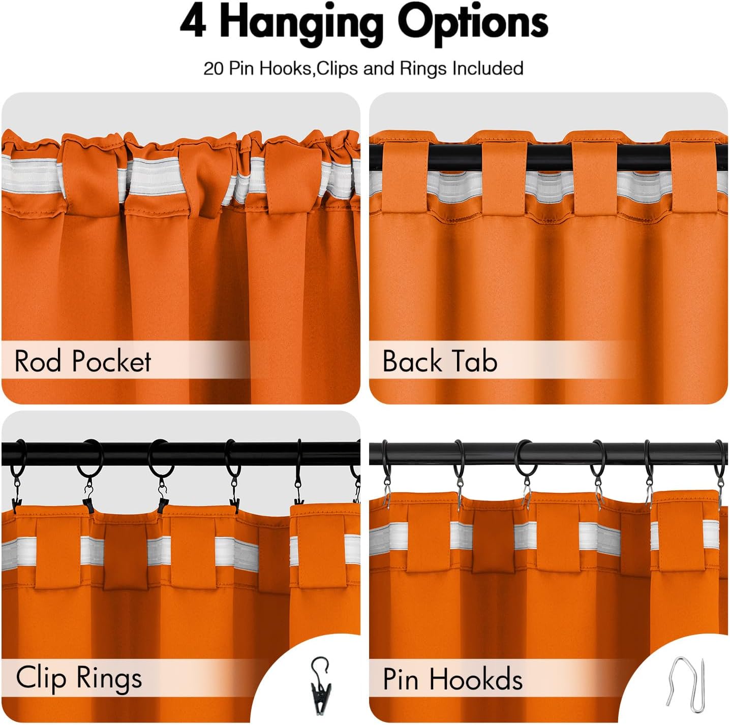 ANRODUO Back Tab Blackout Curtains for Bedroom Living Room, Rod Pocket Pinch Pleated Thermal Insulated Room Darkening Curtains 90 Inches Long 2 Panels, Orange, 42 x 90 Inch