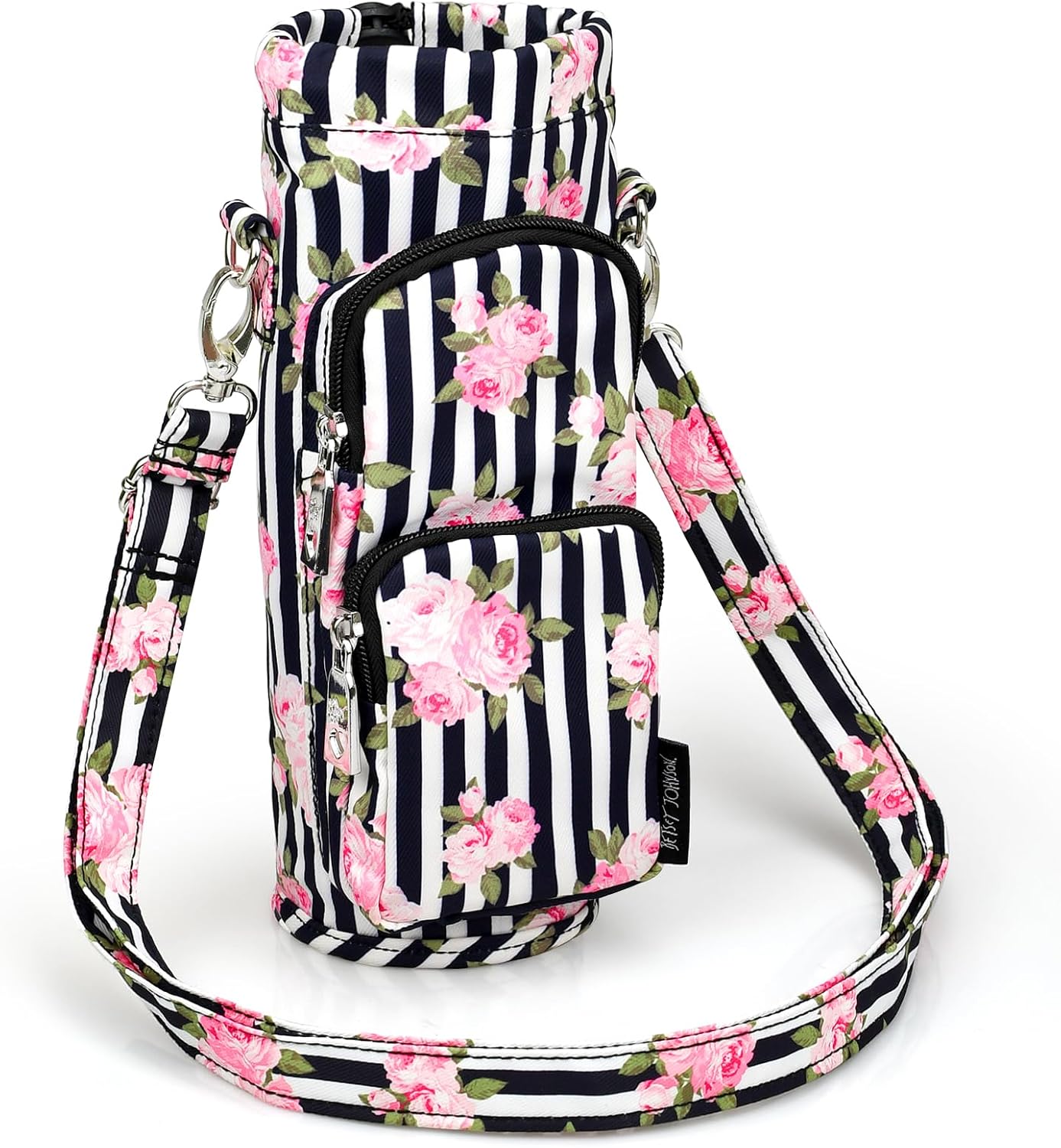 Betsey Johnson Insulated Water Bottle Pouch Holder Carrier Crossbag with Adjustable Shoulder Strap - Lightweight Polyester Accessories with Pockets Good for Hiking Sports
