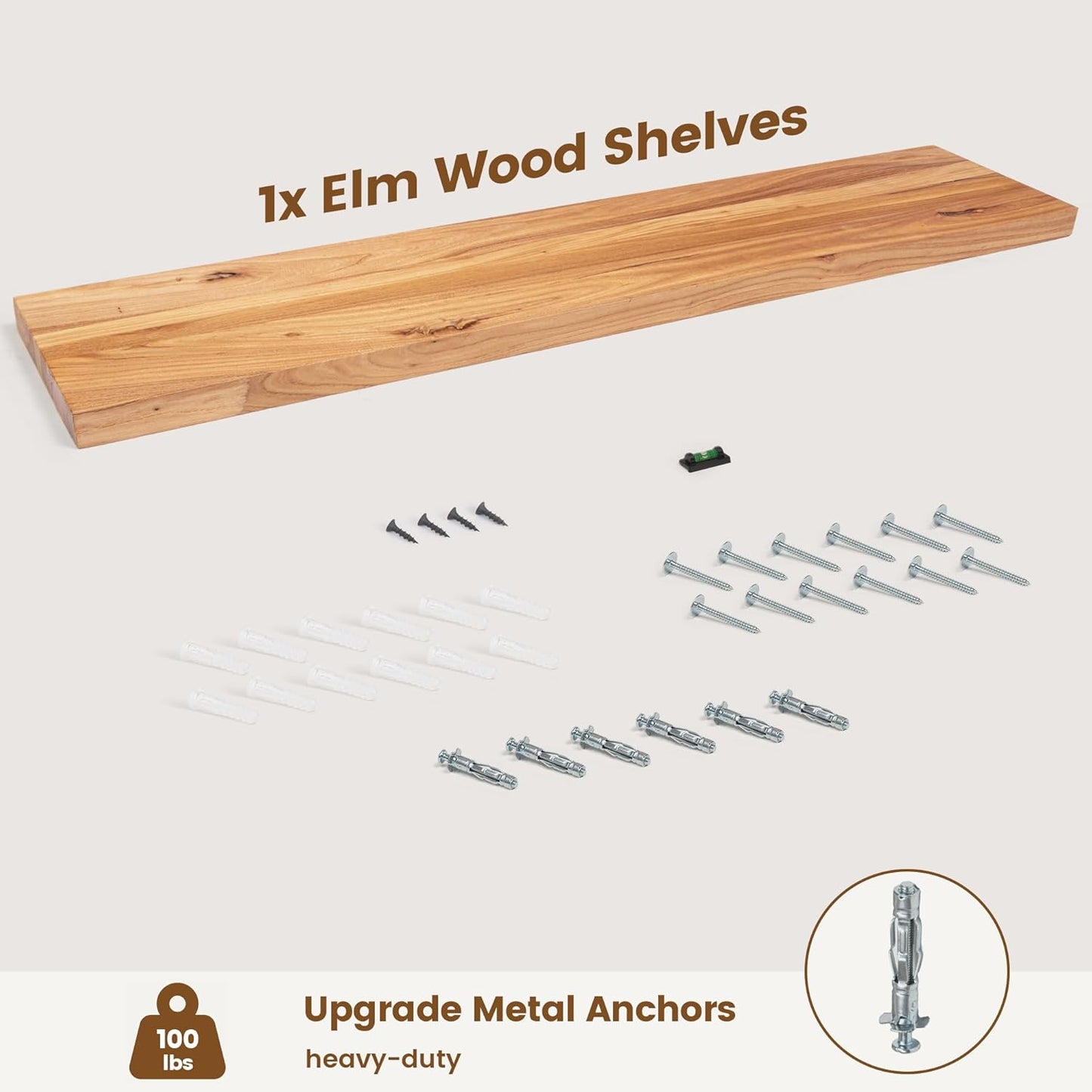 Rustic Elm Wood Floating Shelf for Wall, Flat Edge 48"W x 9.2"D x 1.4"H, 1 Pack with Invisible Bracket, Large Wall Mounted Storage Shelf for Living Room Bedroom Kitchen Bathroom Decor, Natural Finish