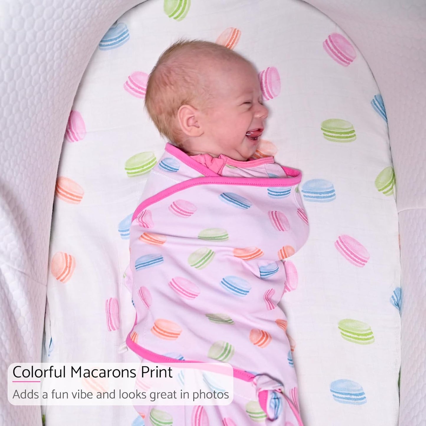 LollyBanks Baby Swaddles 100% Organic Cotton, 0-3 Months Baby Girl Swaddles with Easy Change Zipper, Swaddle Sack for Newborn Girls (Macarons Print)