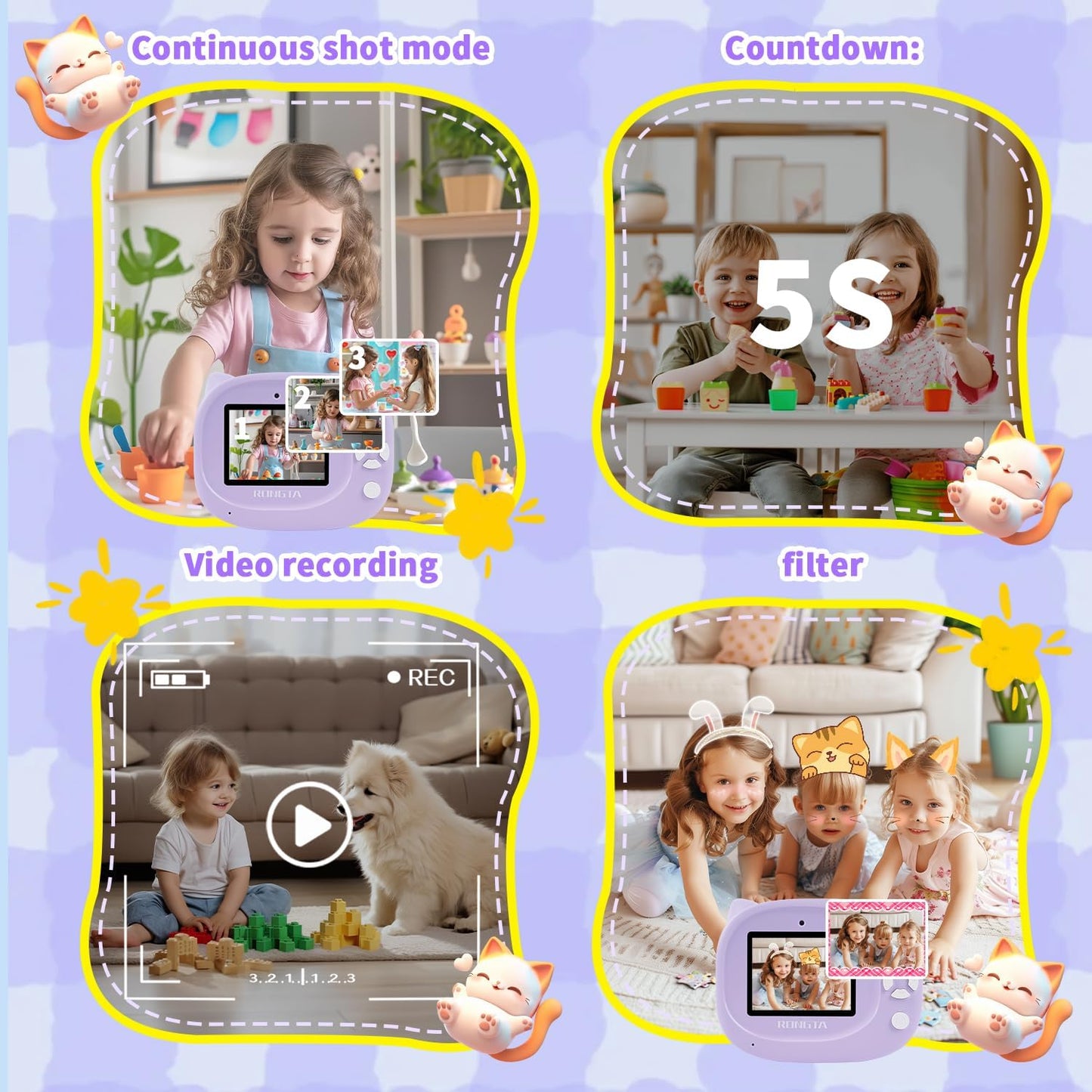 Portable Instant Camera for Kids Print Photos Travel Digital 1080P Video Camera for Toddlers 3 4 5 6 7 8 Year Old Girls Holiday Christmas Birthday Gifts (Purple)