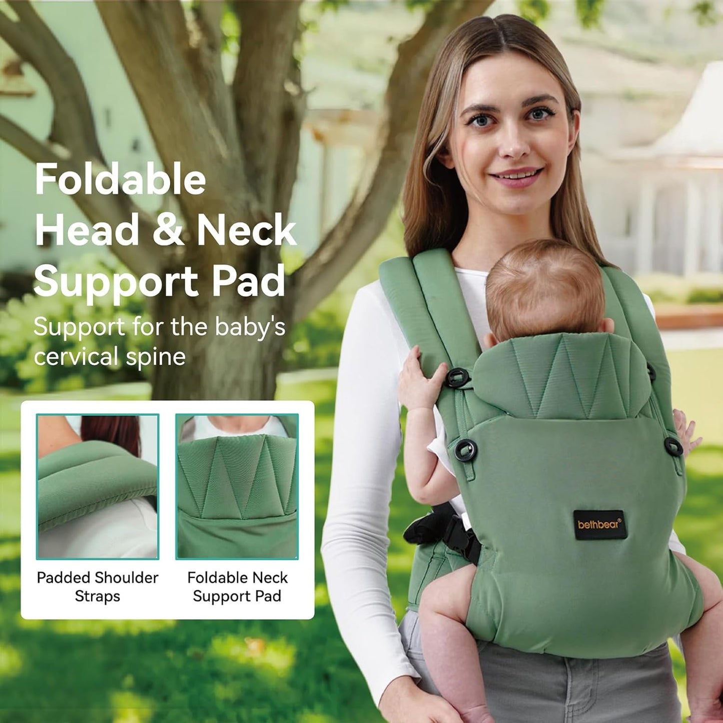 Baby Carrier Newborn to Toddler 7-45 lbs with Natural Material, Ergonomic Design,Versatile and Adjustable,Hands Free for Moms&Dads,Green