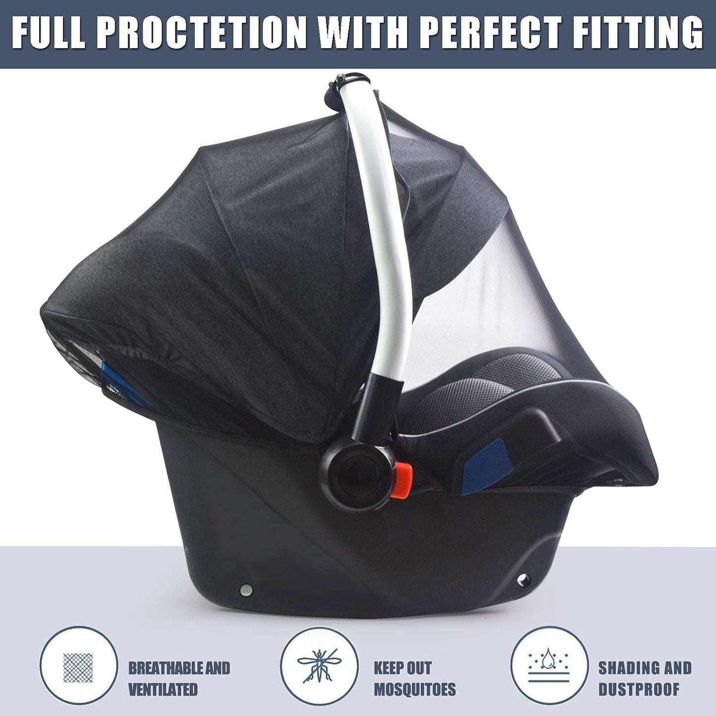 Baby Mosquito Net for Infant Car Seats,Infant Stroller and Bassinets, Carrier,Breathable with Elastic Netting for Easy Fitting, Portable Durable & Long Lasting Infant Insect Shield Netting (Black