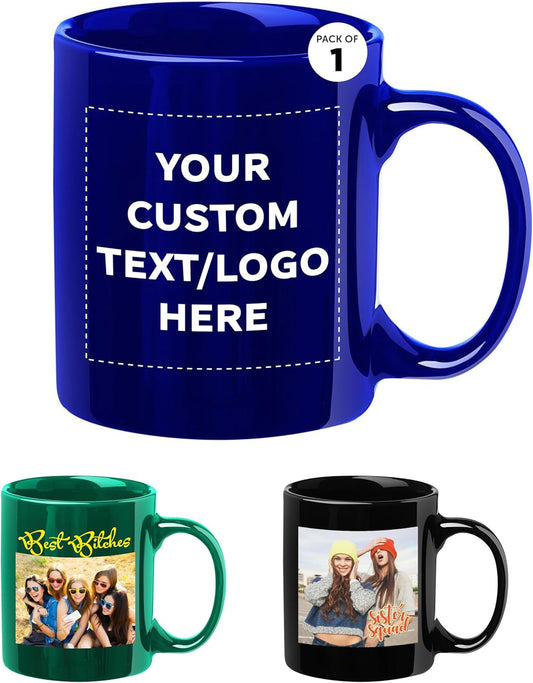 Custom Ceramic Coffee Mugs 11 oz. Set of 1, Personalized Bulk Pack - Coffee cup set, Iced coffee cup, Gaming mug - Royal Blue