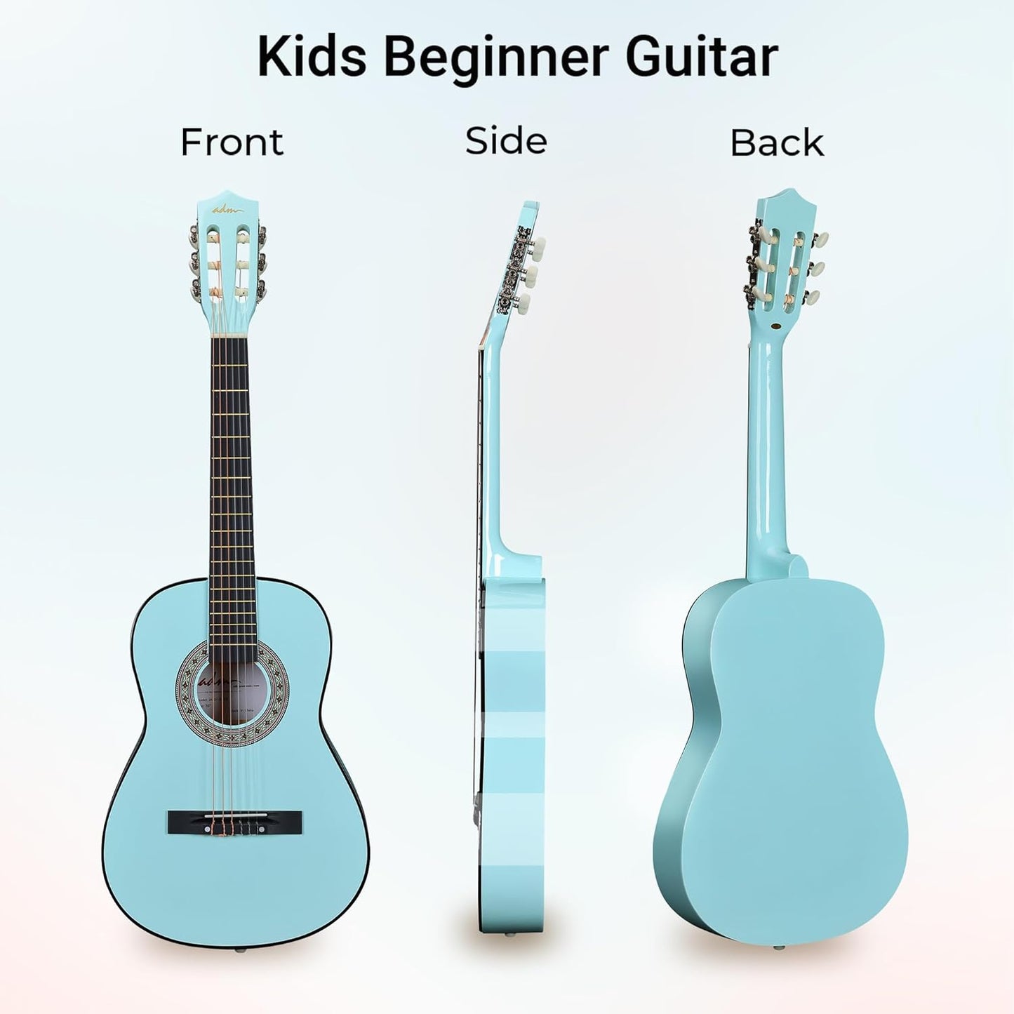 ADM Beginner Acoustic Classical Guitar 36 Inch Nylon Strings Wooden Guitar Bundle Kit for Kid Boy Girl Student Youth Guitarra Online Lessons with Gig Bag, Strap, Tuner, Strings, Picks, Socal Green