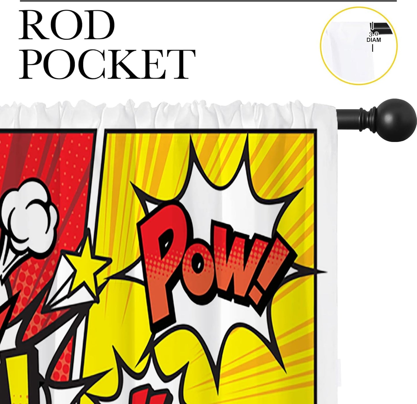 Superhero City Wars Explosion Rod Pocket Blackout Curtains for Boy Girl Bedroom, Colorful Comics Ar Home Energy Efficient Light Filtering Window Curtain for Living Room, 84x84 inch