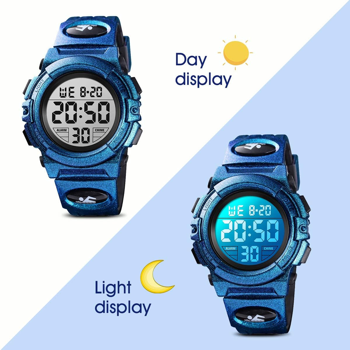 Kids Watch,Boys Watch for 3-15 Year Old Boys,Digital Sport Outdoor Multifunctional Chronograph LED 50 M Waterproof Alarm Calendar Analog Watch for Children with Silicone Band,Kids Gift