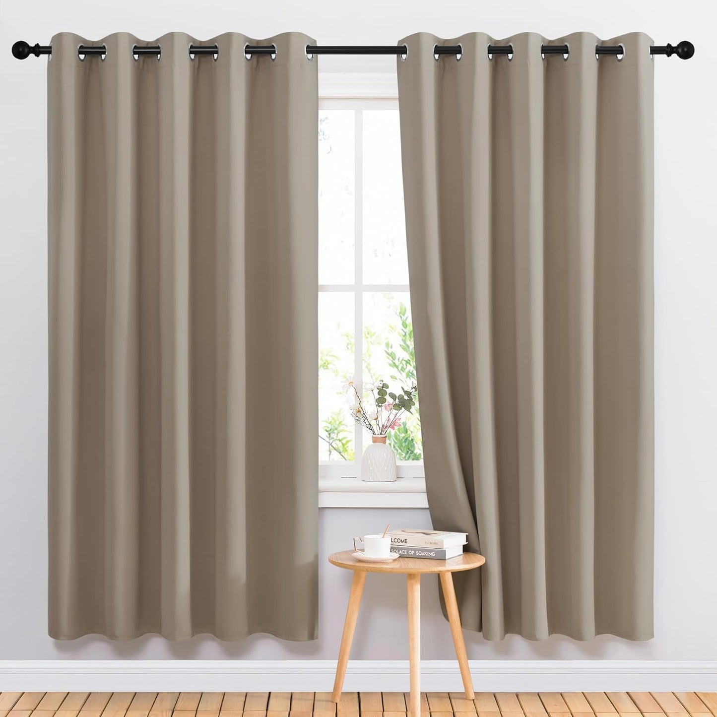 NICETOWN Room Darkening Curtains Panels for Bedroom - Energy Saving Thermal Insulated Solid Ring Top Light Blocking Window Drapes for Flat (Taupe, 2 Panels, 66 x 72 Inch)